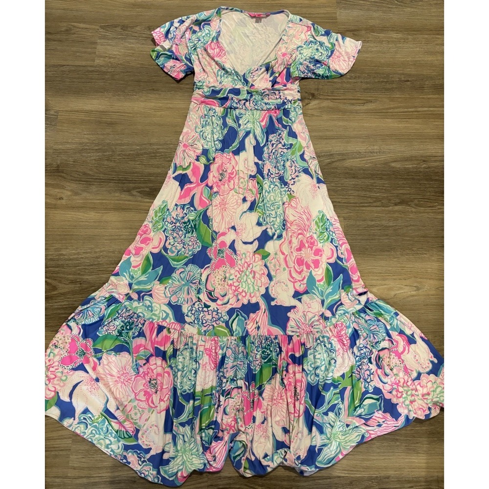Lilly Pulitzer Jessi Midi Dress Small Peony for Your Thoughts Tiered Flutter